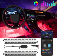 Cargar imagen en el visor de la galería, Luces LED para automóvil, luces interiores inteligentes con control de aplicaciones, luces interiores RGB para automóvil con modo bricolaje y modo música 
