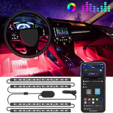 Cargar imagen en el visor de la galería, Luces LED para automóvil, luces interiores inteligentes con control de aplicaciones, luces interiores RGB para automóvil con modo bricolaje y modo música 
